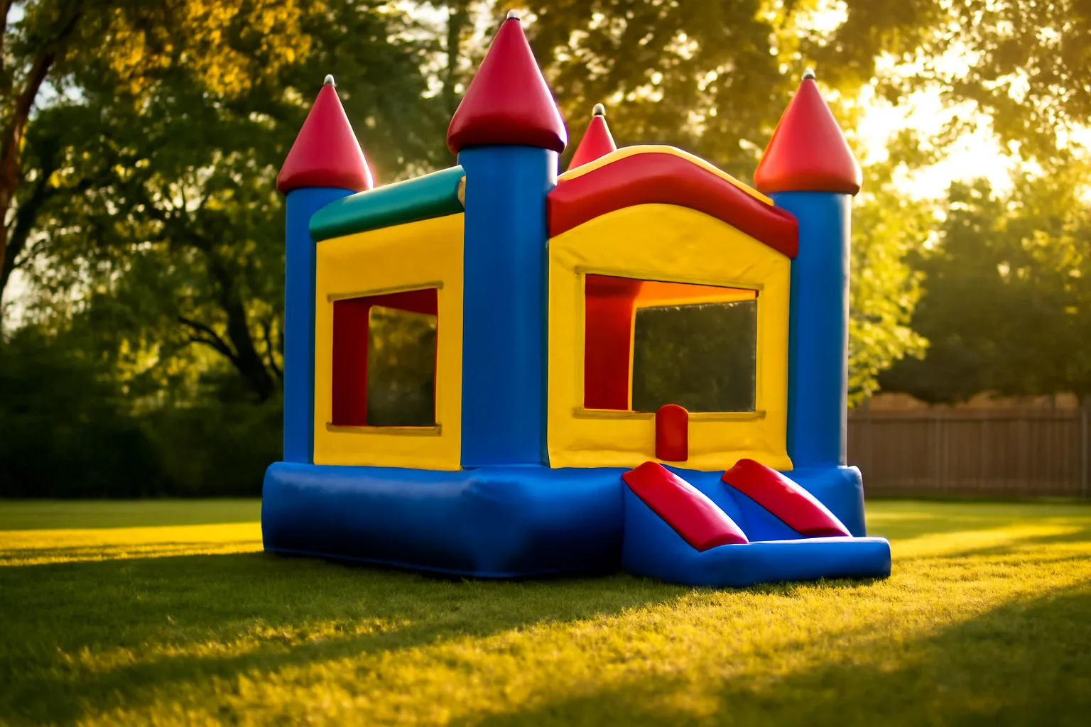 Inflatable bounce house set up in a Virginia backyard on a sunny afternoon